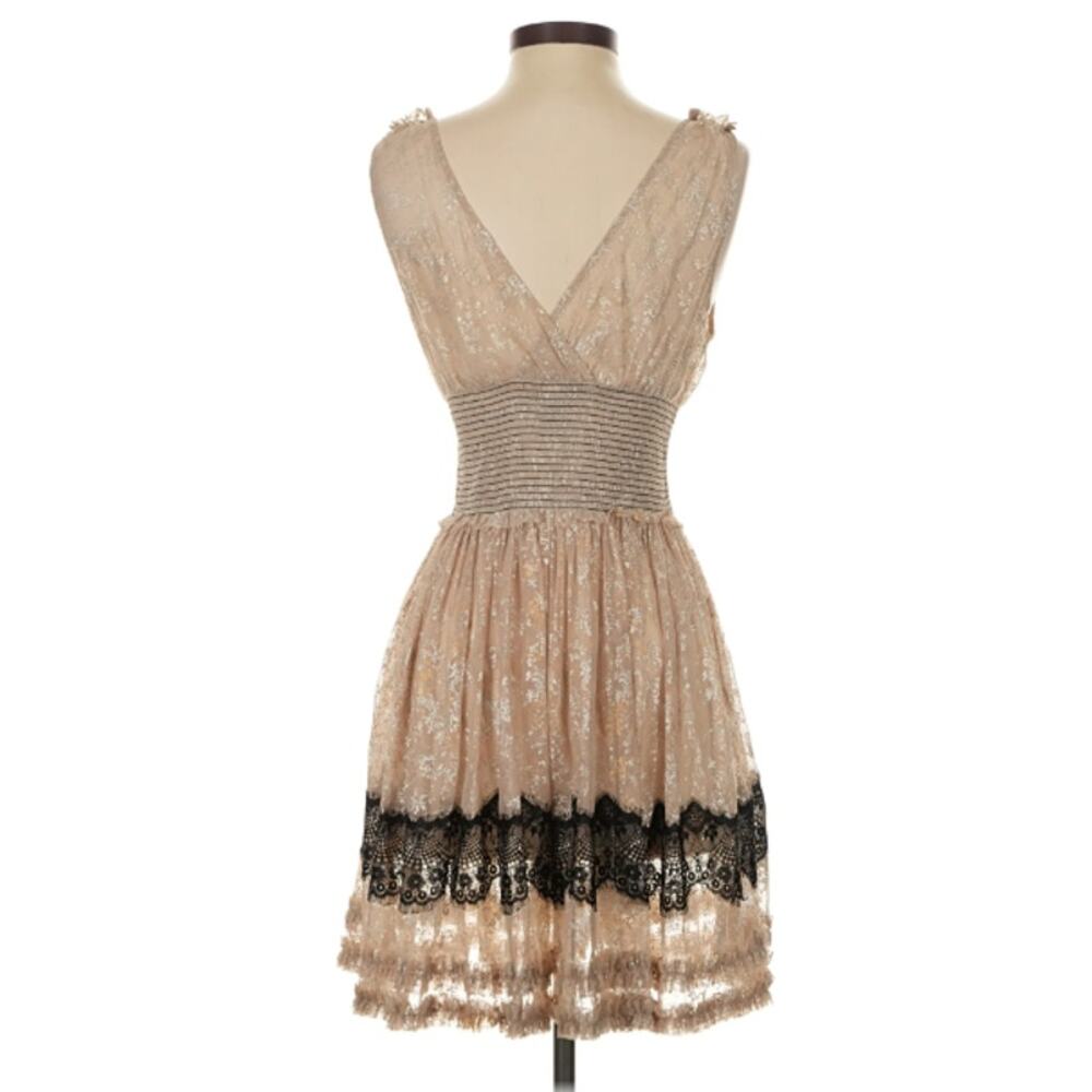 Free People V-Neck Sleeveless Sheer Metallic Dress Lace Size Small Gold Fairy - Picture 2 of 11